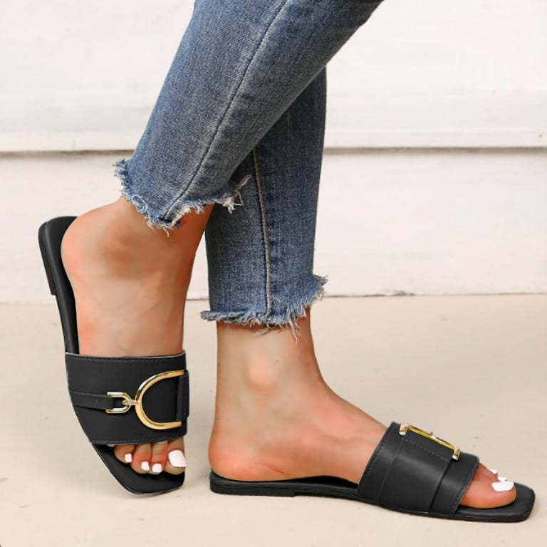 Akiihool Flip Flops for Women Wide Women Rivet Flip Flops Sandals with Bow  Summer Bowtie Flat Beach Rain Shoes (Black,8)