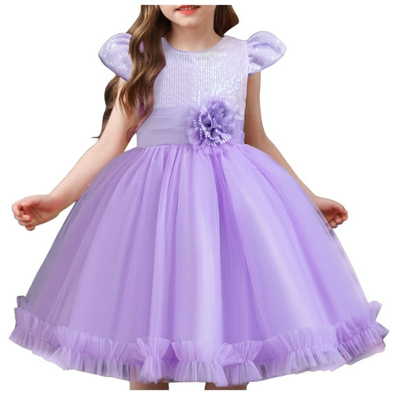 Akiihool Flower Girl Dress Flower Girl Dress A-Line Floral Embroidered Tulle Sleeveless Girl Dresses for Wedding Garden Birthday Party Daily(Purple,7-9Years)