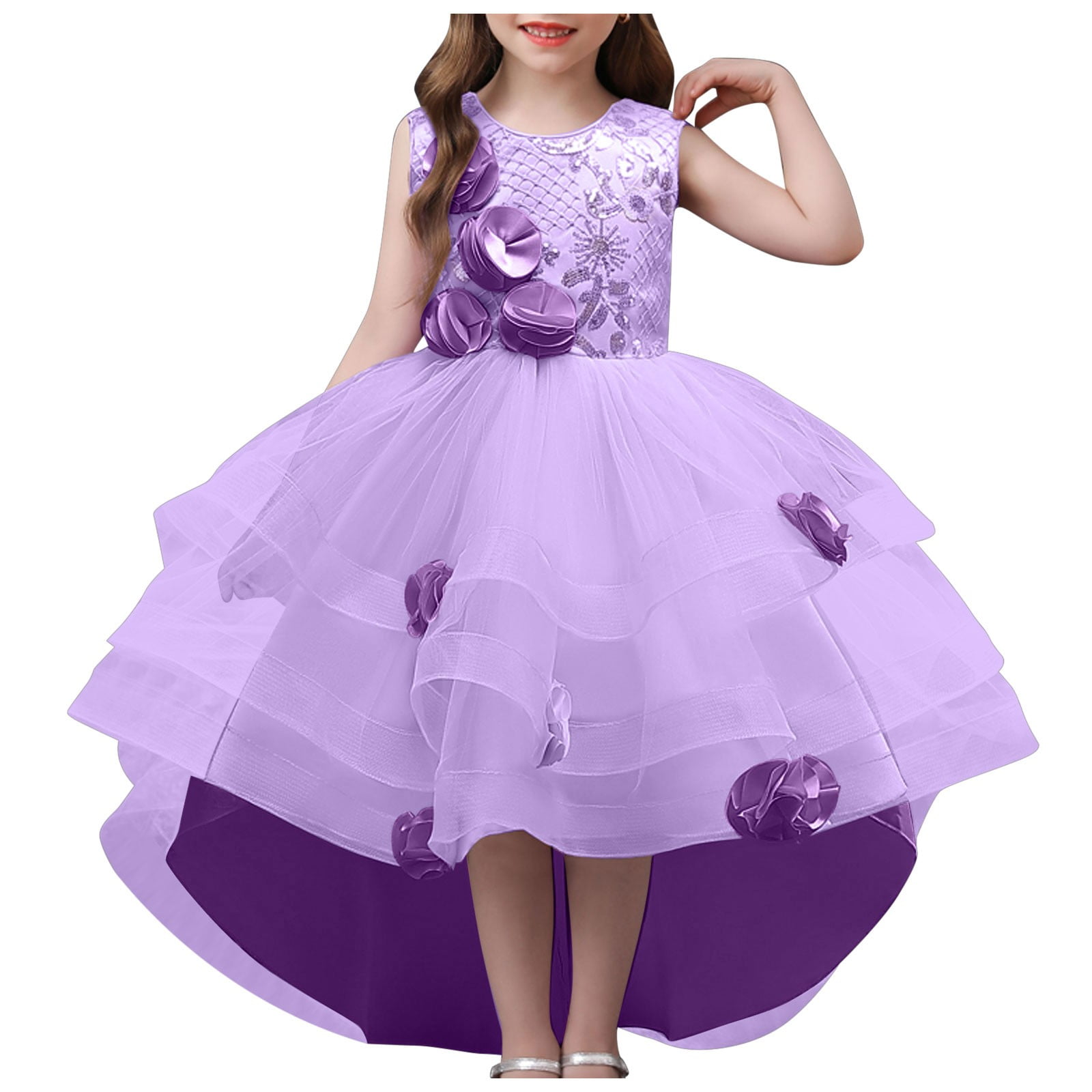 Akiihool Flower Girl Dress Girl Dresses for Wedding Layered Tulle Pageant  Party Dresses for Girls(Purple,5-6 Years) - Walmart.com