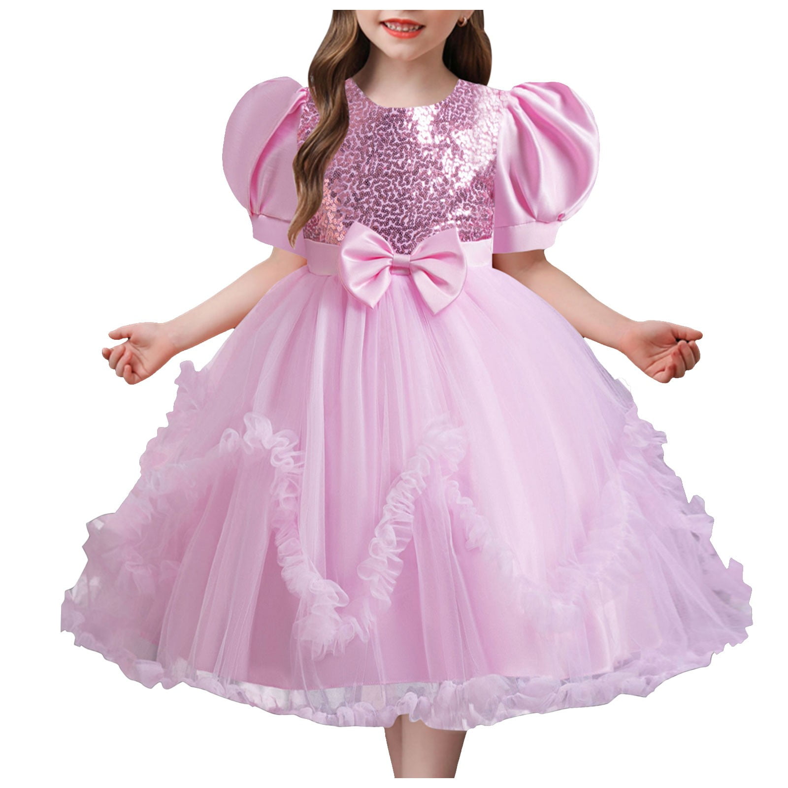 IDOPIP Sequin Flower Girl Dress For Kids - Long Tulle Pageant Gown For Weddings, Parties, Communion