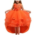 thumbnail image 1 of Akiihool Flower Girl Dress Girls Dress Sequined Mesh Tutu Skirt Flowert Embroidered Dress Dance Performance Dress(Orange,9-10 Years), 1 of 9