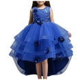 thumbnail image 1 of Akiihool Flower Girl Dress Toddler Kids Girl Dress Summer Short Sleeve Flower Princess Dress Catwalk Performance Dress(Blue,8-9 Years), 1 of 9
