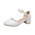thumbnail image 1 of Akiihool Flower Girl Shoes Girls Dress Shoes Closed Toe Low Heels Ankle Strap Pumps for Toddler Little Big Kid Flower Party Wedding Princess(White,38), 1 of 8