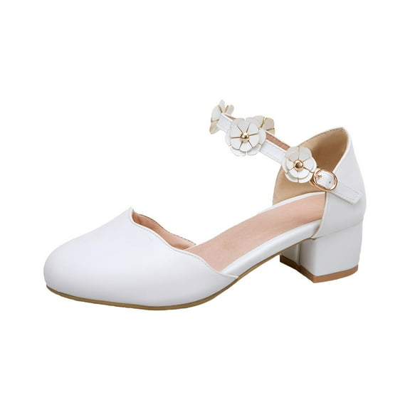 Akiihool Flower Girl Shoes Girls Dress Shoes Closed Toe Low Heels Ankle Strap Pumps for Toddler Little Big Kid Flower Party Wedding Princess(White,38)