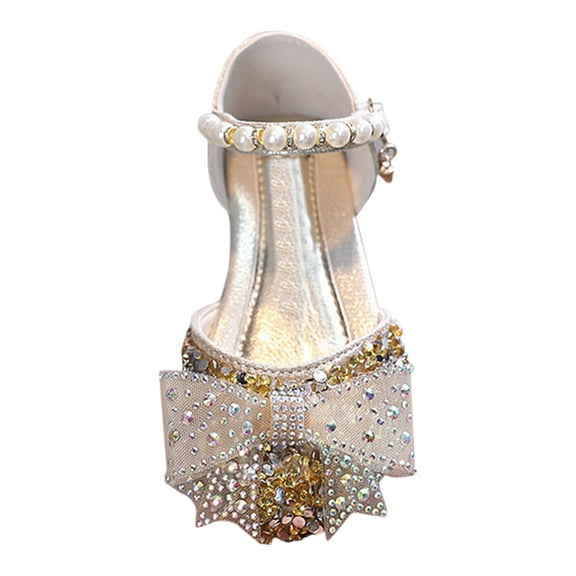 Akiihool Flower Girl Shoes Girls Dress Shoes Princess High Heels Closed Toe Party Wedding Flower Girls Shoes Toddler Little Big Kid(Gold,30)