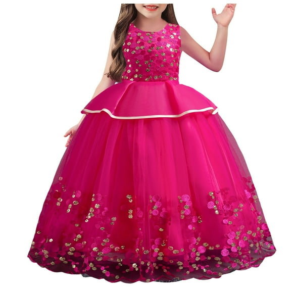 Akiihool Flower Girls Dresses Kids Toddler Girls Solid Spring Winter Lace Long Sleeve Tulle Princess Dress Clothes(RD2,8-9Years)