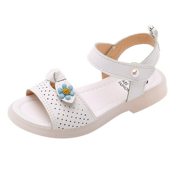 Akiihool Girl Sandals Little Kid Toddler Girls Sandals Soft Flats Summer Baby Girl Shoes. (White,6-7 Years)