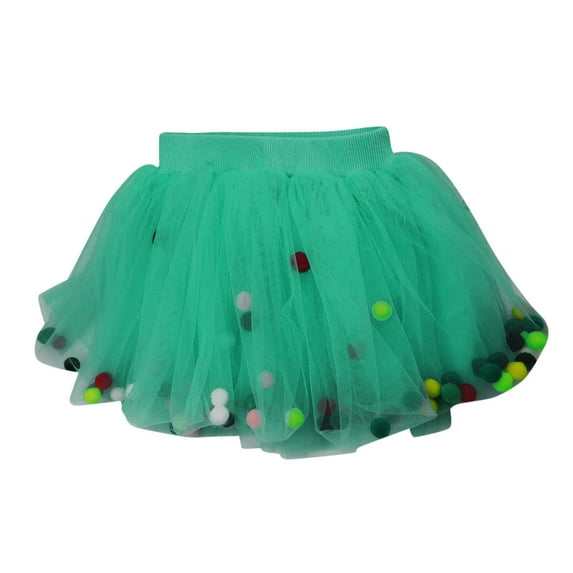 Akiihool Girl's Tutu Layered Princess Skirt with Pom Pom Puff Balls for Little Toddler Girls, Green Size 90