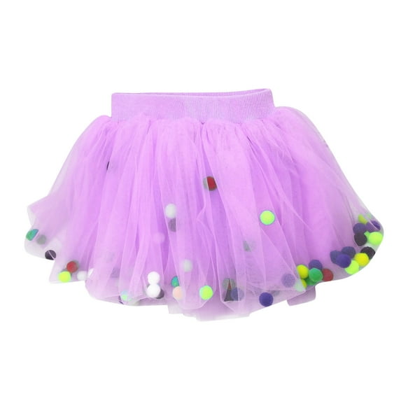 Akiihool Girl's Tutu Layered Princess Skirt with Pom Pom Puff Balls for Little Toddler Girls, Purple Size 130