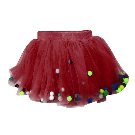 Akiihool Girl's Tutu Layered Princess Skirt with Pom Pom Puff Balls for Little Toddler Girls, Size 100