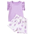 thumbnail image 1 of Akiihool Girls 2 Piece Outfits Shirt Shorts Set Ruffle Sleeve Drawstring Summer Clothes with Pockets (Purple,1-2 Years), 1 of 5