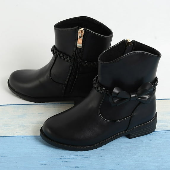 Akiihool Girls Boots Toddler First Walker Warm Shoes Soft Sole Warm Ankle Booties for First-Walkers (Black,12)