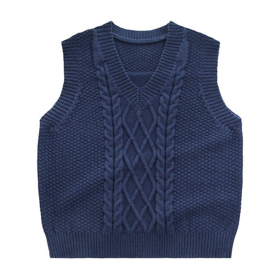 Akiihool Girls Boys Toddlers' Uniform Cotton V-Neck Sweater Vest Childrens Kids Sleeveless Winter Vest Knit Pullover (Navy,10-11 Years)