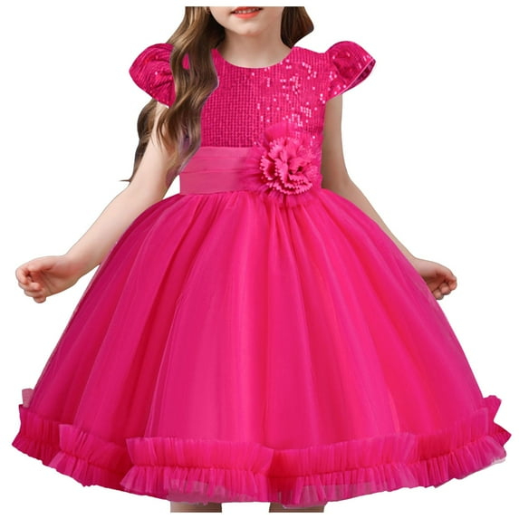 Akiihool Girls Dress Flowers Girls Tulle Lace Princess Pageant Festival Prom Dance Formal Evening Maxi Dresses(Red,7-9Years)