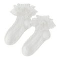 thumbnail image 1 of Akiihool Girls Dress Socks Girls Ruffle Socks Double Lace Frilly Dress Socks Kids Turn Socks for Toddler Little Girls(White,34), 1 of 4
