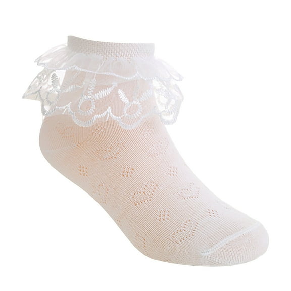 Akiihool Girls Dress Socks Toddler Girls Ruffle Socks Toddler Lace Sock, Baby Girl Lace Ruffle Socks Baby Toddler Girl Fancy Dress Socks(White,16)
