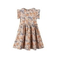 thumbnail image 1 of Akiihool Girls Dresses Short Sleeve Casual A-Line Twirly Skater Dress for School Party (Beige,5-6 Years), 1 of 5