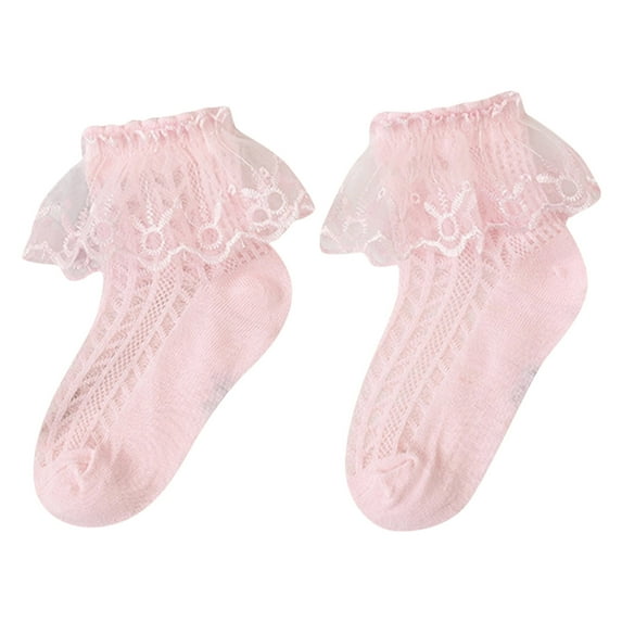 Akiihool Girls Eyelet Lace Sock Frilly Lace Cute Cotton Socks Teen Girl, Pink L