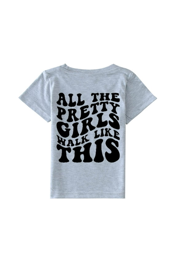 Summer Tops for Girls' Summer T Shirts Crewneck Short Sleeve Casual Tops (Grey,6-7 Years)