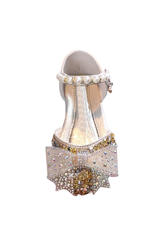 Girls Heels Girls Sandals Sequins Princess Dress Shoes Closed Toe Low Heels for Toddler Little Big Kid Flower Wedding Party Pump Shoes(Gold,22)