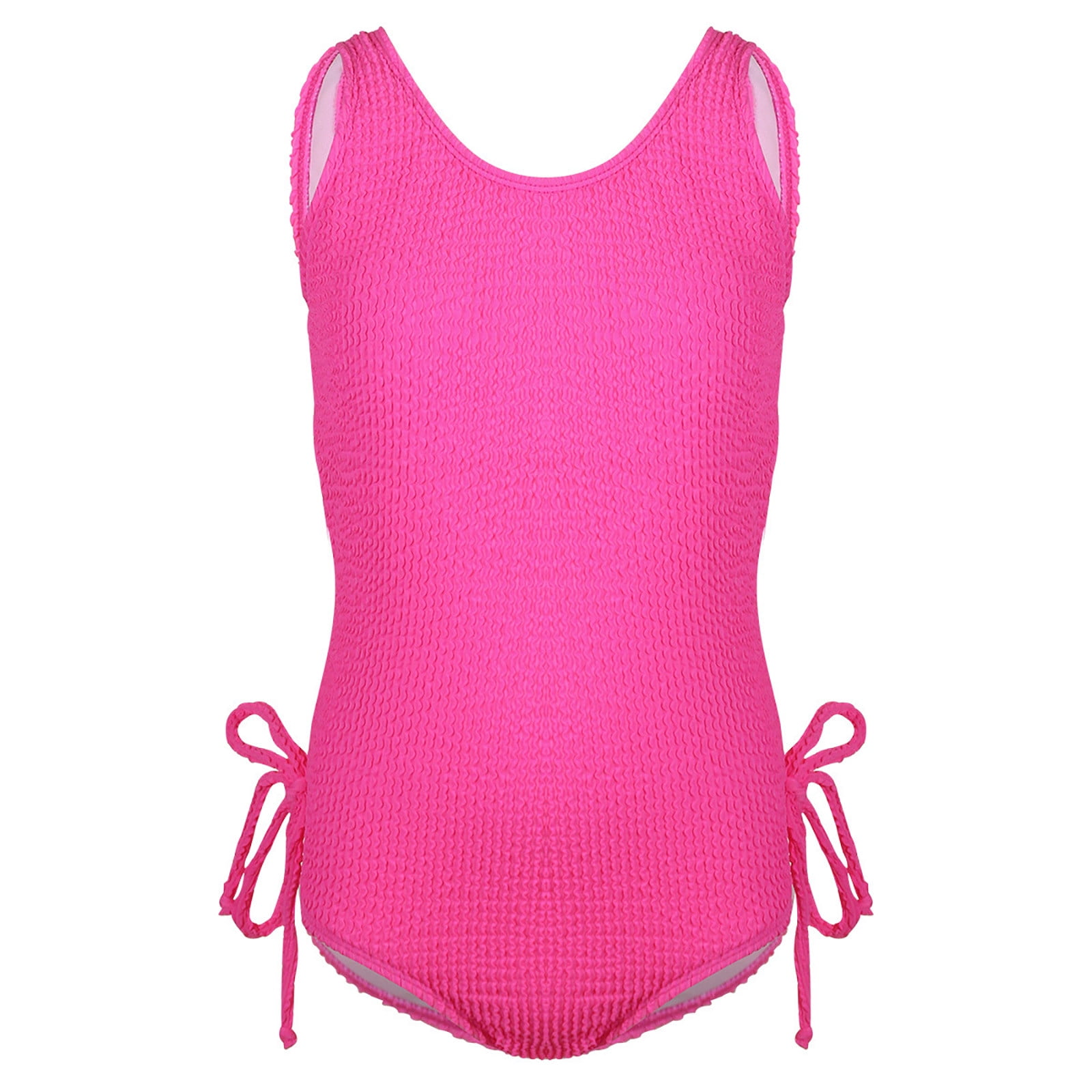 Kids Girls' Swimsuit Training Solid Color Active Ruched Bathing Suits 7-13 Years Summer Red