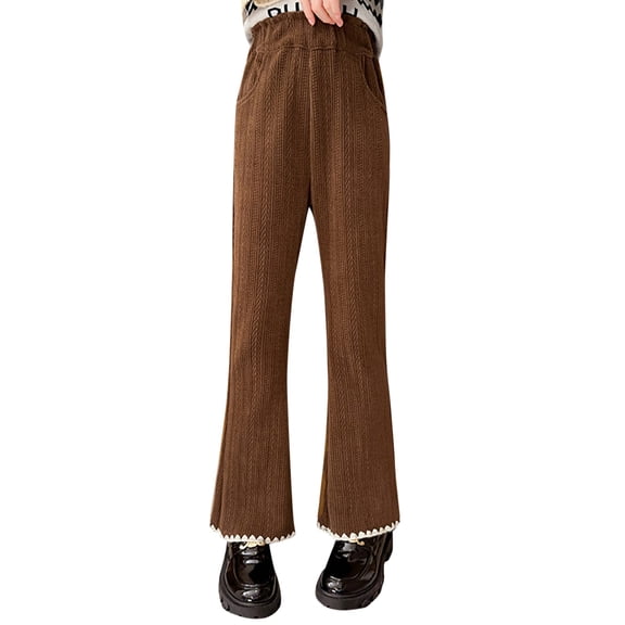 Akiihool Girls' Pant Girls Wide-Leg Pants Summer Twill Chino Pants Long (Coffee,10-12 Years)