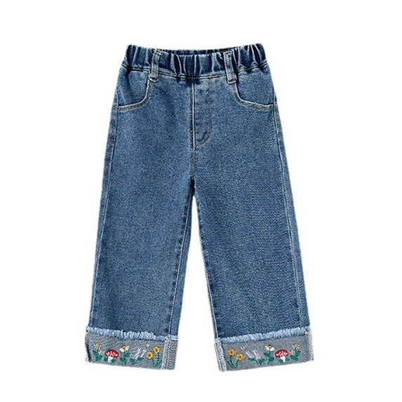Akiihool Girls Pants Kids Girls Baggy Jeans Casual Wide Leg High Waist Denim Pants(Blue,2-3 Years)