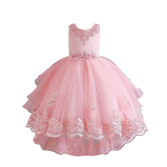 Akiihool Girls Princess Dress Flower Girls Dress Wedding Satin Dresses Princess Birthday Party Prom Ball Gown(Pink,14-15 Years)