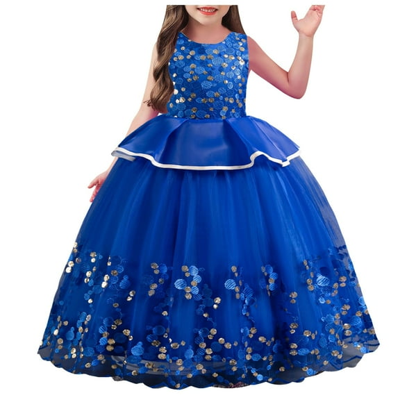 Akiihool Girls Princess Dress Flower Girls Princess Floral Boho Lace Embroidered Star Pageant Dresses for Kids Baby Party Wedding(Blue,9-10Years)