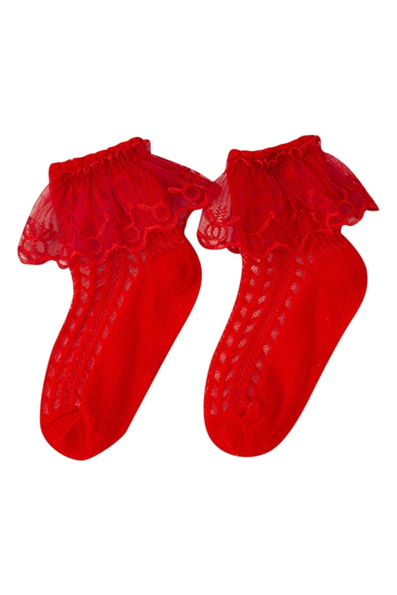 Girls Socks Unisex Kids and Toddlers' Dress Sock Turn Socks (Red,6-8 Years)