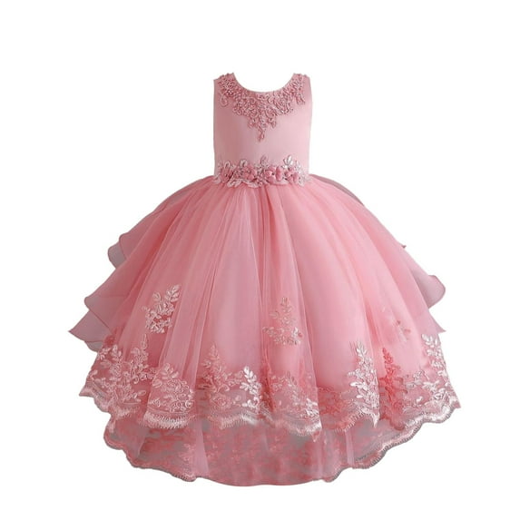 Akiihool Girls Sequin Dress Flower Girl Dress A-Line Floral Embroidered Tulle Sleeveless Girl Dresses for Wedding Garden Birthday Party Daily(Hot Pink,10-11 Years)