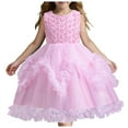 thumbnail image 1 of Akiihool Girls Sequin Dress Flower Girl's Dress Princess Puffy Tulle Dresses Bridesmaid Wedding Communion Birthday Party Pageant Maxi Prom Gown for Kids(Red,8-9 Years), 1 of 9
