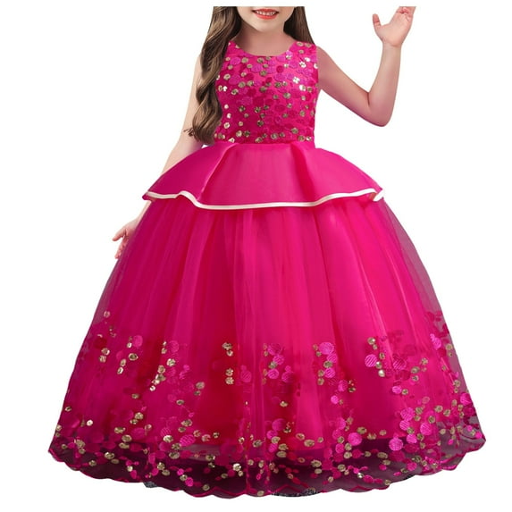Akiihool Girls Sequin Dress Flower Girls Princess Floral Boho Lace Embroidered Star Pageant Dresses for Kids Baby Party Wedding(RD2,9-10Years)