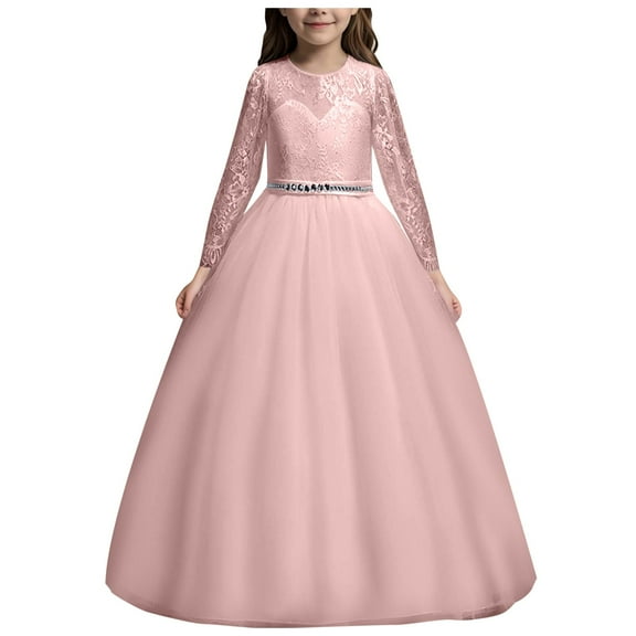 Akiihool Girls Sequin Dress Flowers Girls Tulle Lace Princess Pageant Festival Prom Dance Formal Evening Maxi Dresses(Pink,8-10 Years)