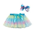 thumbnail image 1 of Akiihool Girls Sequin Skirt Casual Mini Stretch Waist Flared Plain Pleated Skater Skirt (Light Blue,5-8 Years), 1 of 5