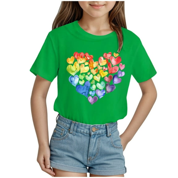 Akiihool Girls Shirt Girls Short Sleeve T Shirts Kids Summer Tops Casual Crewneck Tees (Green,1-2 Years)