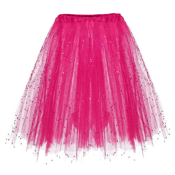 Akiihool Girls Skirt Sequin Skirt for Girls Kids Elastic Waist A-Line Sparlky Mini Skirt with Lining (Hot Pink,2-10 Years)