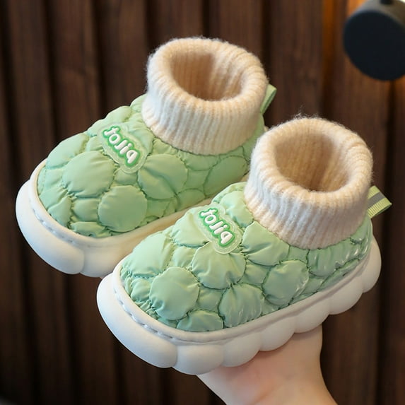 Akiihool Girls' Slippers Warm Soft Boot Slipper Non-Slip House Shoes Slip on Baby Sock Shoes Lightweight Outdoor Walking Shoes (Green,12)
