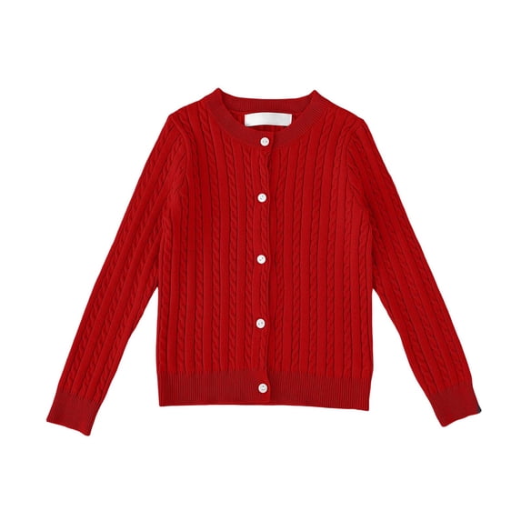 Akiihool Girls Uniform Cardigan Sweater Girls Sweaters Long Sleeve Cardigan Shrug Button Knit School Uniform (Red,7-8 Years)