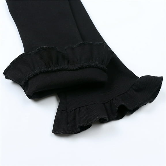 Akiihool Girls Uniform Pants Pull on Girls Pleated Ruffle Trim Pants Chino Pants (Black,3-4 Years)