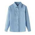 thumbnail image 1 of Akiihool Grils' Long Sleeve Solid Button Down Collared Oxford Shirt with Chest Pocket (Blue,7-8 Years), 1 of 5