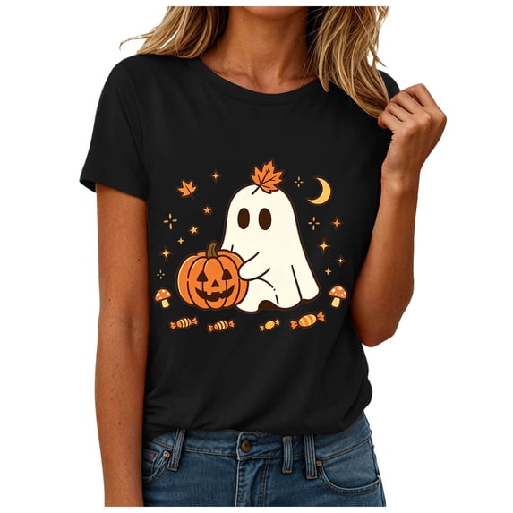 Akiihool Halloween Shirt Womens Oversized Tshirt Flower Graphic Tees Nashville Music Short Sleeve Shirts Summer Casual Loose Beach Tops (Black,XL)