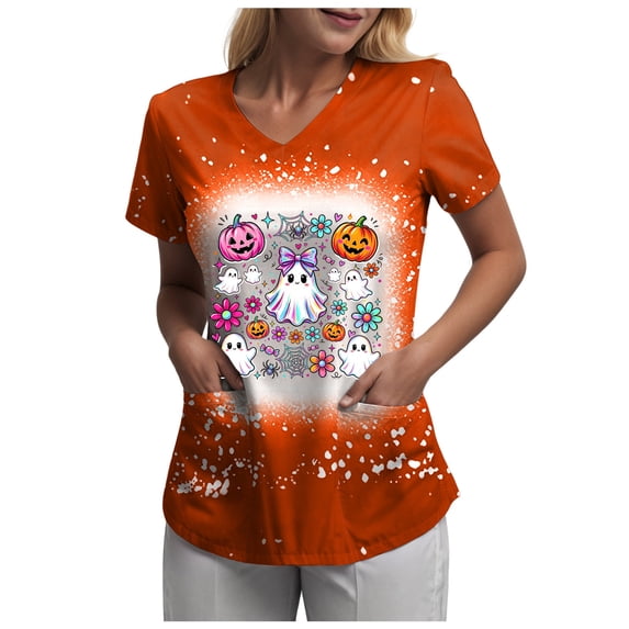 Akiihool Halloween Tshirts Women Halloween Teacher Shirts for Women Groovy Read More Books Ghost T-Shirt Short Sleeve Halloween Party Tee Tops (Gold,M)
