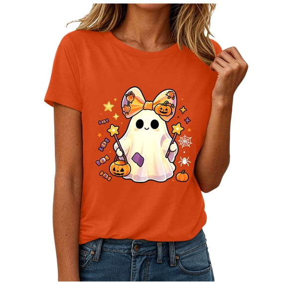 Akiihool Halloween Womens Clothes Plus Size Halloween Shirts for Women Pumpkin Graphic Tshirt Fall Casual Short Sleeve Tee Tops (Orange,3XL)