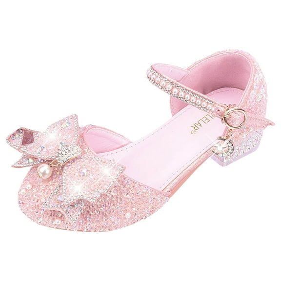 Akiihool High Heels for Girls Girls Dress Shoes - Kids High Heel Pumps Slip-on Party Block Closed Toe Sandal Satin with Bow(Pink,25)