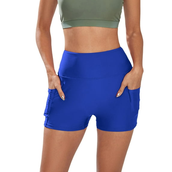 Akiihool High Waisted Swim Bottoms Women's Swim Board Shorts Beach Bikini Bottoms with Adjustable Ties (Blue,XXL)