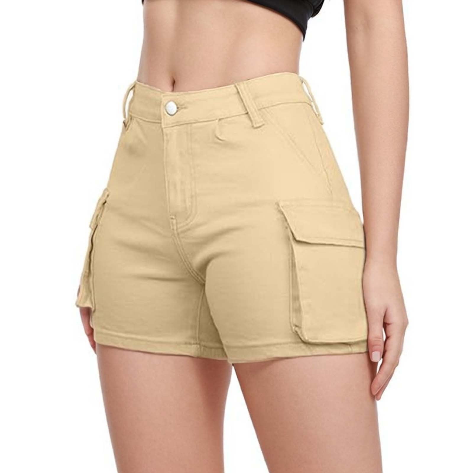 Akiihool Hiking Shorts Women Mid Waisted Button Down Comfortable