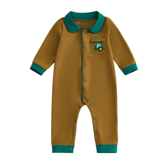 Akiihool Infant Boys Clothes Infant Newborn Baby Boys Girls Cotton Linen Romper Fall Winter Jumpsuit Long Sleeve Overalls Clothing Set Brown,18-24 Months