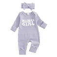 thumbnail image 1 of Akiihool Infant Girl Clothes Newborn Baby Girl Fall Outfit Romper Jumpsuit Infant Waffle Clothes Letter Embroidery Cute Long Sleeve Round Neck Bodysuit Purple,0-3 Months, 1 of 6