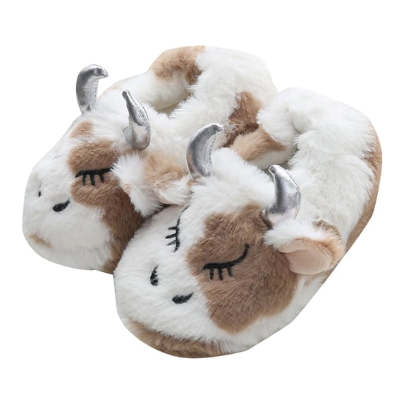 Akiihool Slippers Toddler House Slippers Kids Lined Warm Slip On Home Slippers (Beige,5)